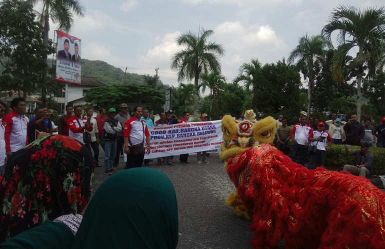 Ujuk rasa pemekaran Bangka Utara membawa Barongsai (dokpri)