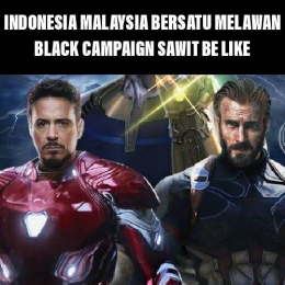Indonesia dan Malaysia (Avengers) vs Thanos (black campaign). Meme pribadi