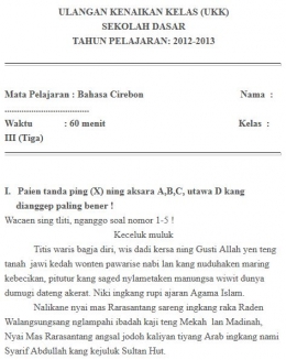 Bahasa Cirebon yang menjadi muatan lokal di Cirebon. Sumber: http://psikologiiainsyekhnurjaticirebon.blogspot.com