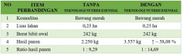 Tabel 6 - Perbandingan hasil produksi penggunaan nutrisi esensial di lahan milik Bpk. Saiful