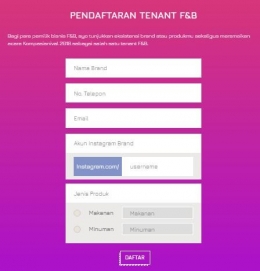 form pendaftaran F&B tenant