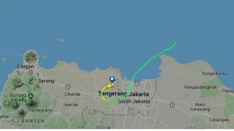 Rekaman jalur terbang pesawat Lion Air JT 610 di Flightradar24 yang jatuh di Tanjung Karawang. (Sumber: liputan6.com)