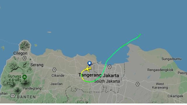 Rekaman jalur terbang pesawat Lion Air JT 610 di Flightradar24 yang jatuh di Tanjung Karawang. (Sumber: liputan6.com)