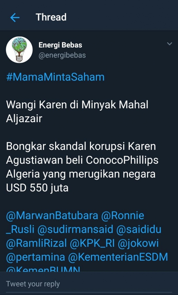 Tweet @energibebas (dokpri)