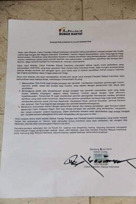 Piagam Perjuangan Ki Hajar Dewantara yang Ditanda Tangani oleh Joko Widodo