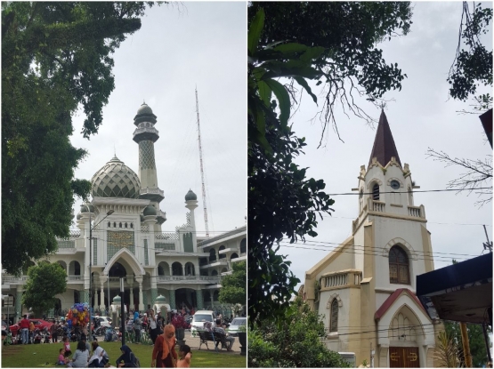 Masjid Agung Malang dan Gereja Imanuel di Alun-alun Malang (dok. pri).