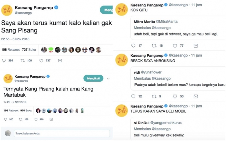 Cuitan-cuitan menggelitik yang dibuat Kaesang di akun twitter miliknya (twitter.com).