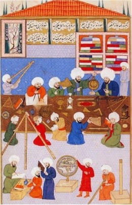 Ilustrasi geliat riset dunia Islam abad pertengahan | Sumber gambar: https://en.wikipedia.org/wiki/Science_in_the_medieval_Islamic_world