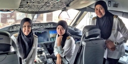 Tiga pilot perempuan pertama Brunei mendarat di Jeddah, Arab Saudi. (Sumber: kompas.com/Royal Brunei Airlines