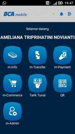 Aplikasi BCA Mobile yang dapat digunakan menarik uang di ATM BCA tanpa kartu (foto: dok.pribadi)