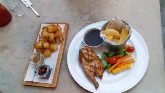 Fried Tofu dan Half Roasted Baby Chicken