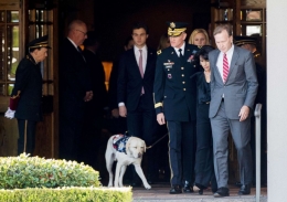 Sully bersama keluarga besar Bush di rumah duka. Photo:Godofredo A. Vasquez/Houston Chronicle via AP 