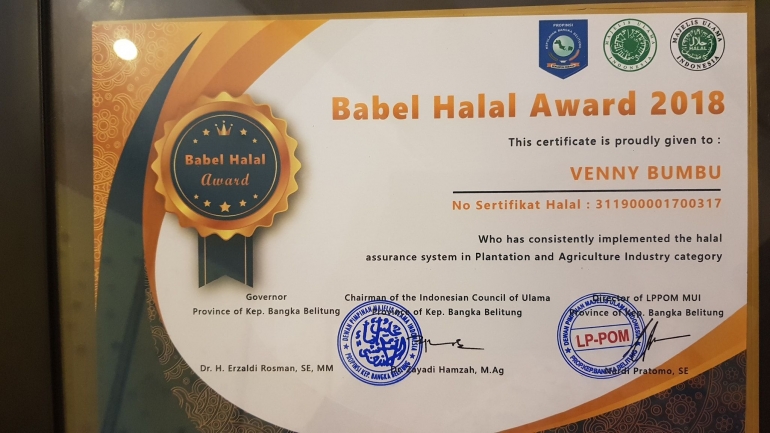 Babel Halal Award 2018 Jatuh Kepada Veni Bumbu (dok. Veni)