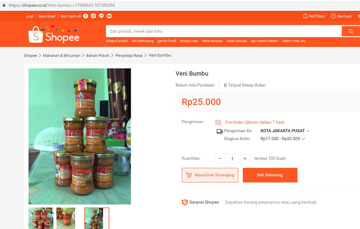 Toko Veni Bumbu di shopee.com (dok.pri)