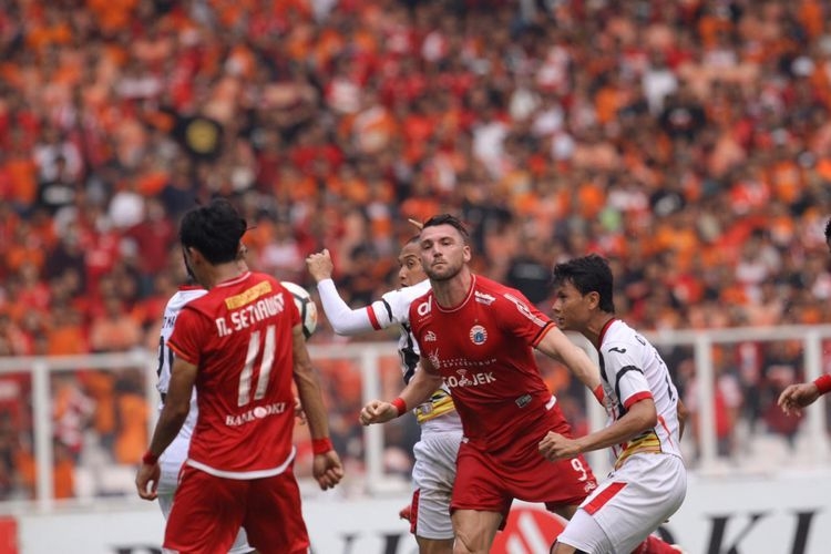 Marko Simic merayakan golnya pada pertandingan Persija Jakarta vs Mitra Kukar dalam laga pamungkas Liga 1 di Stadion Utama Gelora Bung Karno, 9 Desember 2018. Persija pastikan gelar juara setelah mengalahkan lawannya. 