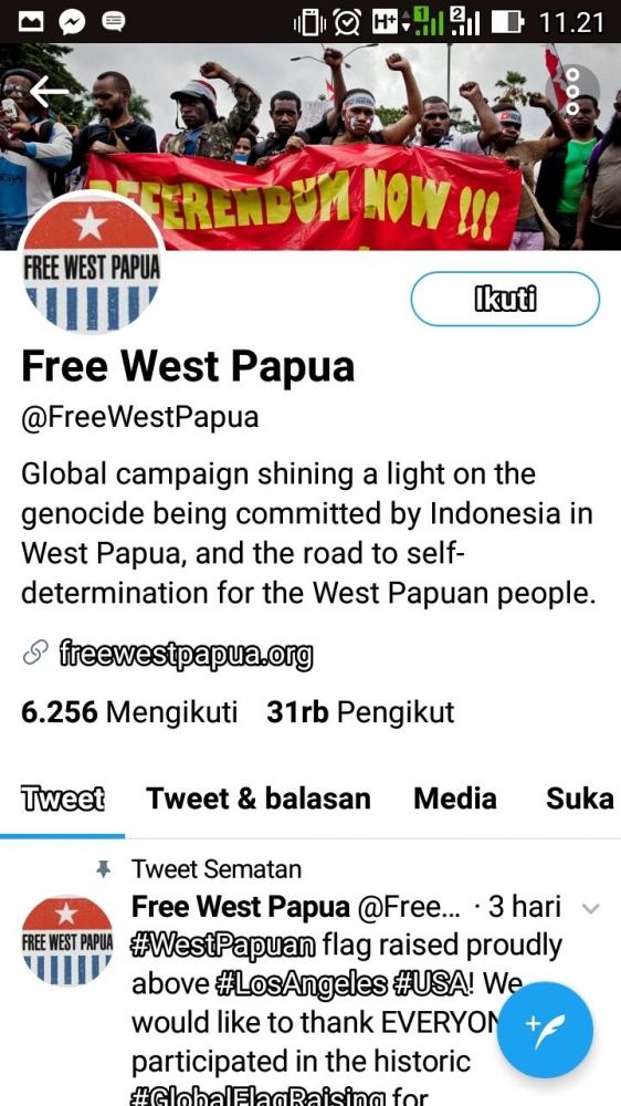 Gerakan makar dan kominfo diam? Sumber Twitter @FreeWestPapua