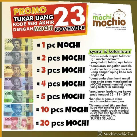 Promo tukar uang dengan kode seri akhir 23 Tetsin Mochi Mochio 7m/Foto: Instagram MochiMochio7m