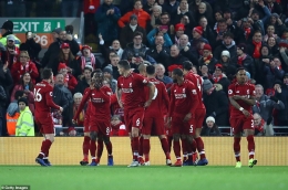 (Para pemain Liverpool merayakan gol kemenangan atas Man U/sumber foto dilansir dari Dailymail.co,uk)
