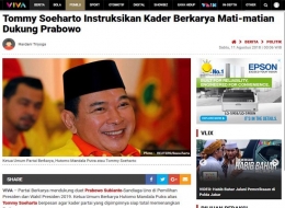 Tommy Dukung Prabowo. (Foto: Screenshot VIVA)