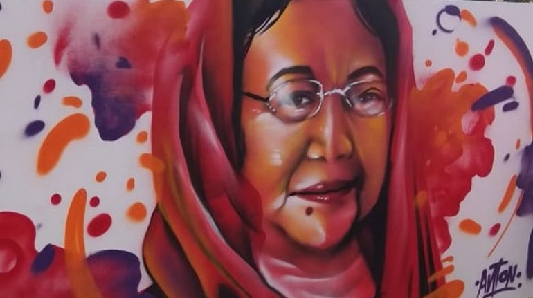 Mural Wajah Megawati dalam Parade Akhir Pekan PDIP [foto: pepnews.com]