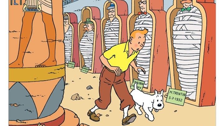 Karya grafis komik Tintin yang sederhana namun penuh makna membua Tintin di gemari pembacanya. Sumber: Little, Brown