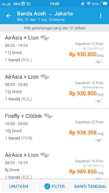 Harga Tiket BTJ-JKT via KUL (Dokpri)