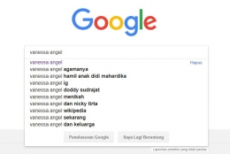 Rekomendasi Google terkait keyword Vanessa Angel/Dok. Pribadi