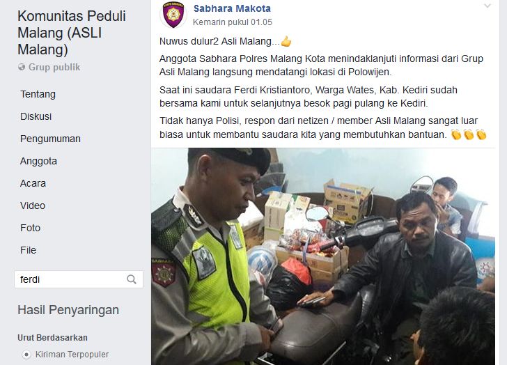 Pihak Polresta Malang berhasil menyelamatkan korban. Dok. FP KPM