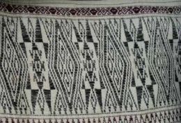 Detil motif beruang, anting, dan biji ketimun pada kepala ulos Batak jenis Jugia (Sumber: tribal textiles.info, koleksi Vera Tobing)