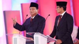 Pasangan Prabowo Subianto dan Sandiaga Uno dalam debat pertama Pilpres 2019. (Foto: kompas.com)