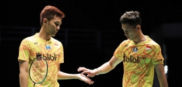Fajar/Rian, gagal pertahankan gealr/Foto; Twitter Badminton Ina