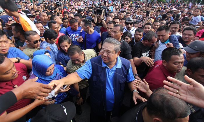 Ketua Umum Partai Demokrat Susilo Bambang Yudhoyono (SBY) saat di Pekanbaru. Sumber: Antara Foto