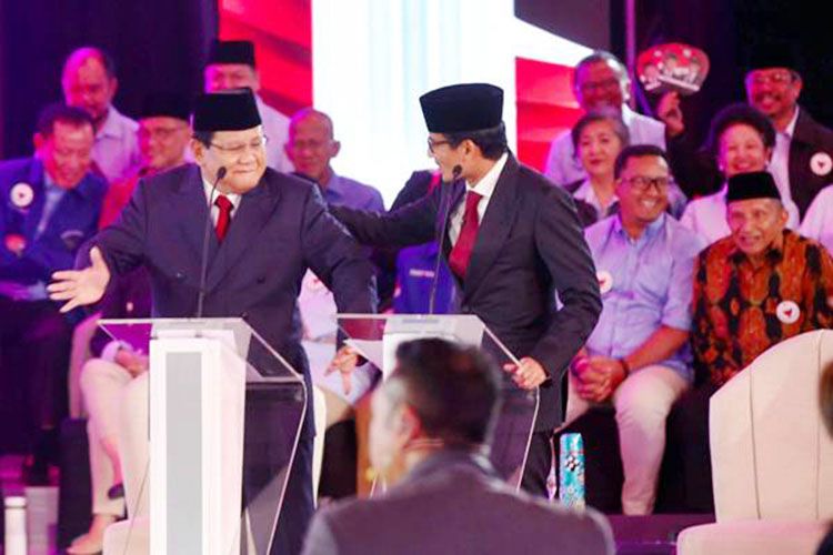 Prabowo Subianto sempat berjoget ketika debat pertama Pilpres 2019. (Foto: Bisnis/AbdullahAzzam)