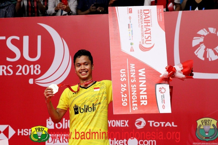 Anthony Ginting saat juara Indonesia Masters 2018/Foto: PBSI