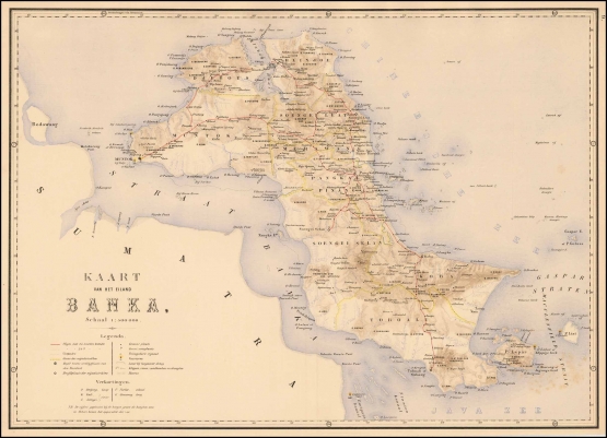 Kaart Van Het Eiland Banka, J.W. Stemfoort 's-Gravenhage Tahun 1885 Sumber: https://www.raremaps.com/gallery/detail/51975/kaart-van-het-eiland-banka-stemfoort