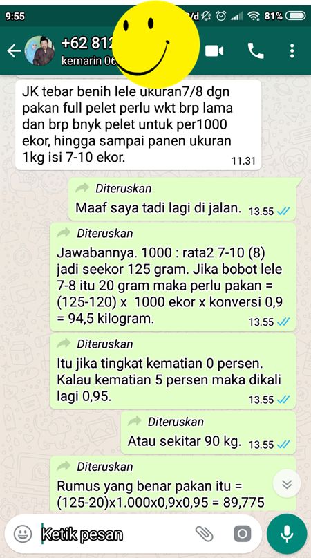 berapa banyak pakan untuk ikan lele 1000 menjadi 1 kg (dokpri)