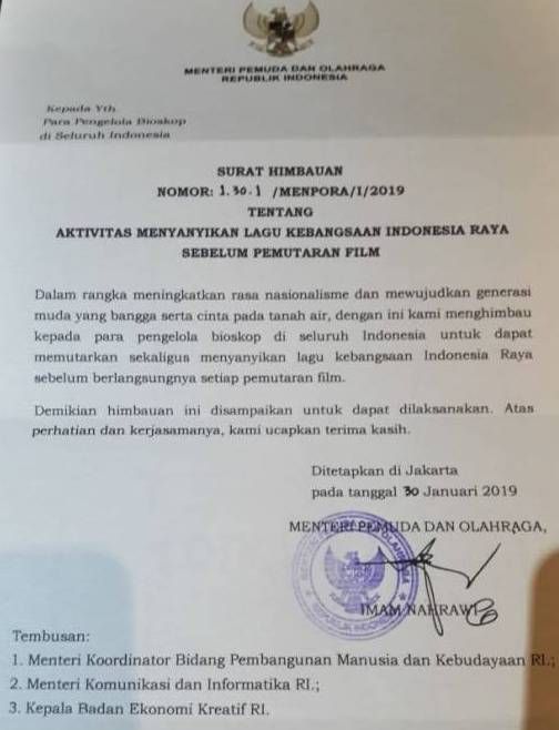 Surat Edaran Menpora. Sumber Line Today