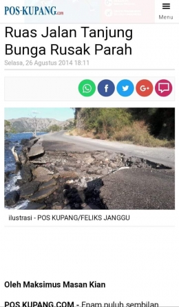 Publikasi tentang kerusakan jalan di Kecamatan Tanjung Bunga. Sumber foto: Pos Kupang