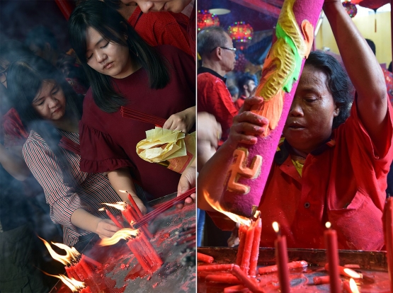 Lilin-lilin tradisi Imlek di Vihara Dharma Bhakti, Petak Sembilan, Glodok, Tamansari, Jakarta Barat. (Foto Ganendra)