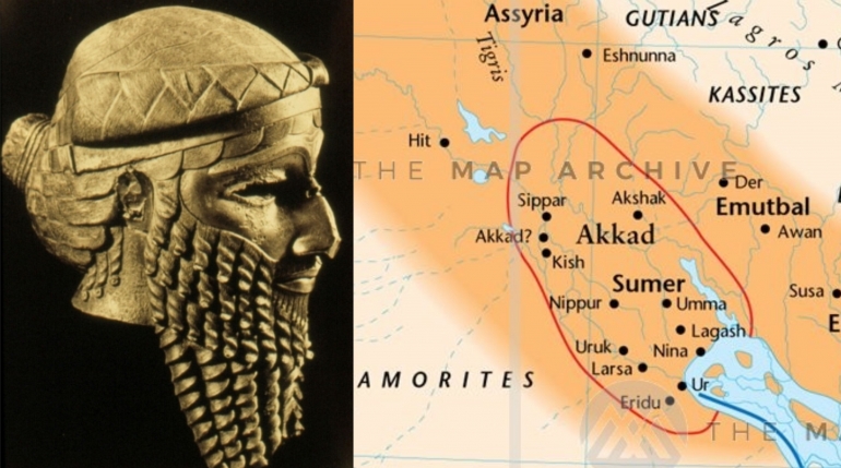 The Akkadians of Mesopotamia, dan peta wilayah kekasiaran Akkad c. 2350 SM -- 2230 SM (sumber foto: akkadians.htm dan themaparchive.com/)