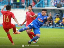 Arema Malang tahan imbang Timnas U-22 pada laga uji coba yang berlangsung di Stadion Kanjuruhan pada Minggu (10/2)| Sumber: Instagram Arema FC @aremafcofficial