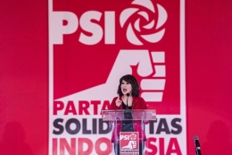 Grace Natalie, Ketua Umum PSI saat berpidato (Antara Foto/M Agung Rajasa)
