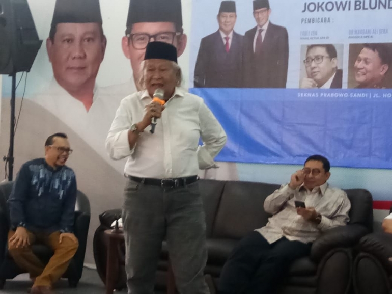 Ridwan Saidi saat jadi pembicara di diskusi di Seknas Prabowo
