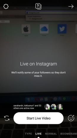 Merupakan Contoh dari the real time web dengan adanya live streaming di instagram dapat melakukan publikasi secara langsung. tangkapan layar pribadi