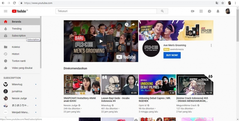 Tampilan Beranda Youtube Rekomendasi Berdasarkan Jenis Video yang Sering Ditonton
