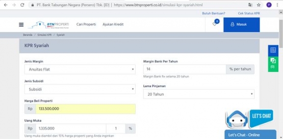Simulasi KPR Syariah (Sumber gambar : btnproperti.co.id)