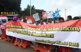 Mereka dari KBM menyuarakan selamatkan Unicorn(dok:Antarafoto.com)