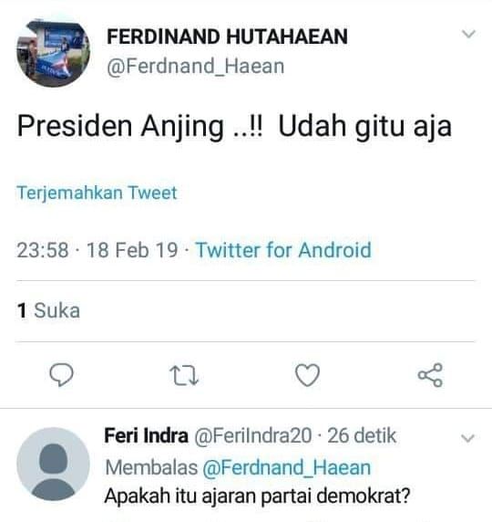 Tweet dari politisi. Sedih ya. Captured from Twitter @Ferdnand_Haean