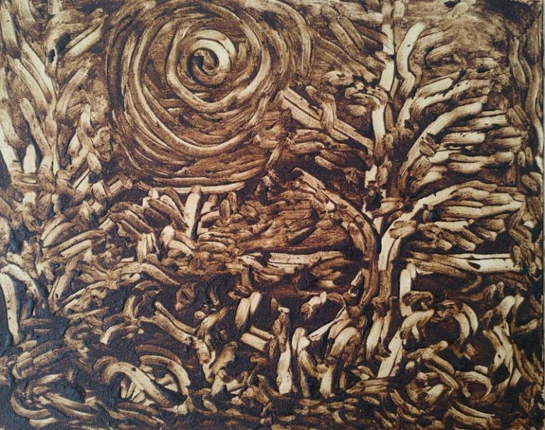 Cosmic Energy, 2019, 55x70 cm, coffee on canvas 