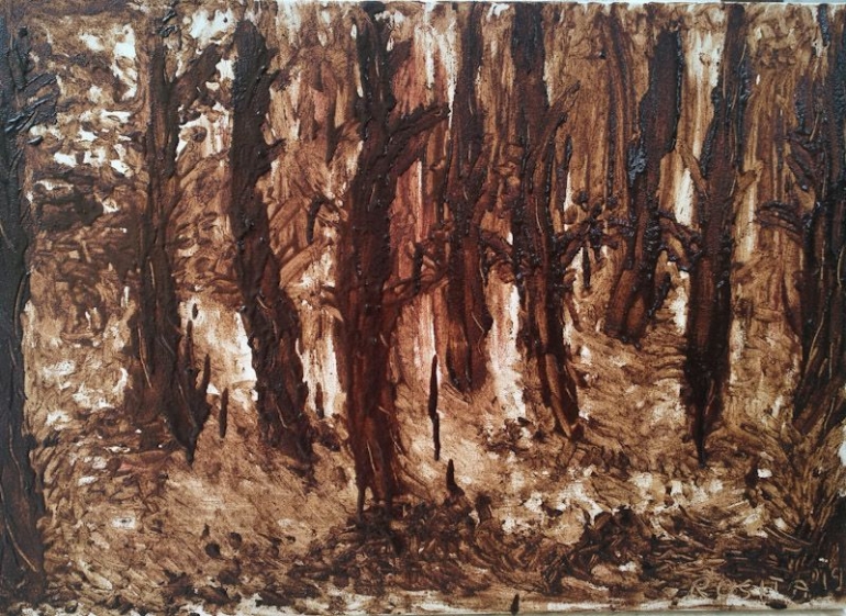 Black Forest, 2009, 55 x 75 cm, coffee and acrylic on canvas